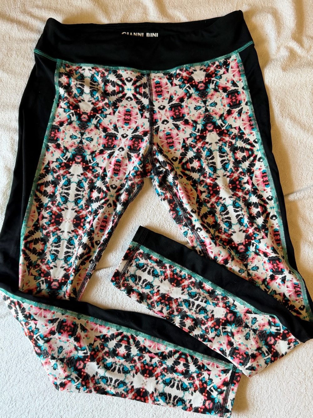 Gianni Bini Women’s Black Floral Print Athletic Leggings Size L